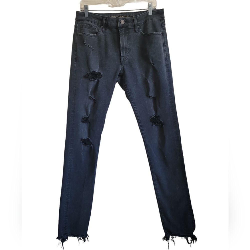American Eagle  Men's Black Slim  Distress Jeans Sz 32×34